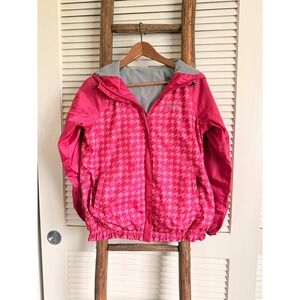 Adidas‎ Neo Label Pink Houndstooth Floral Hooded Windbreaker Jacket Womens L